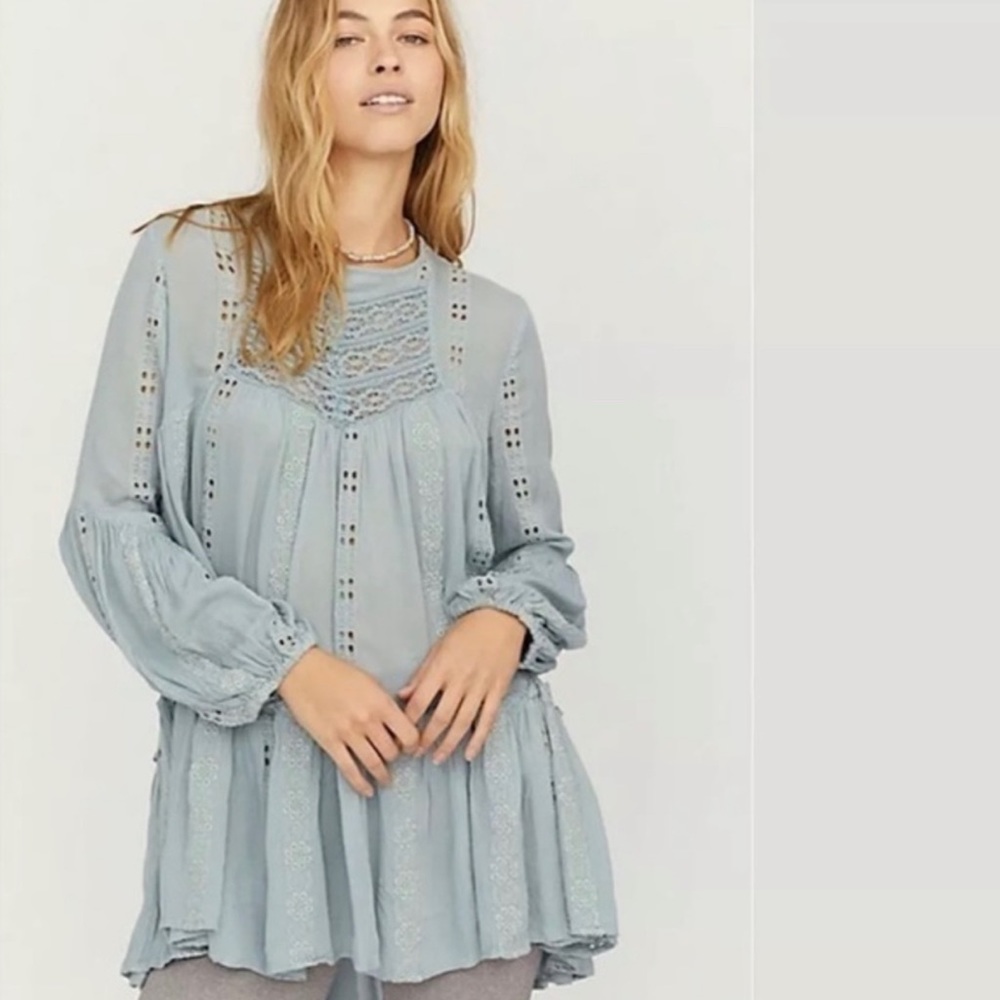 NWT Free People Kiss Kiss Lace Inset Tunic NEW XL Boho
